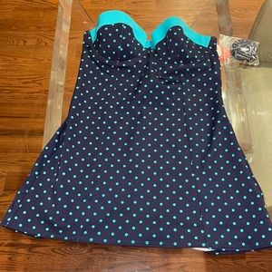 Spanx Blue White Polka Dot Tankini Top 8 NWT